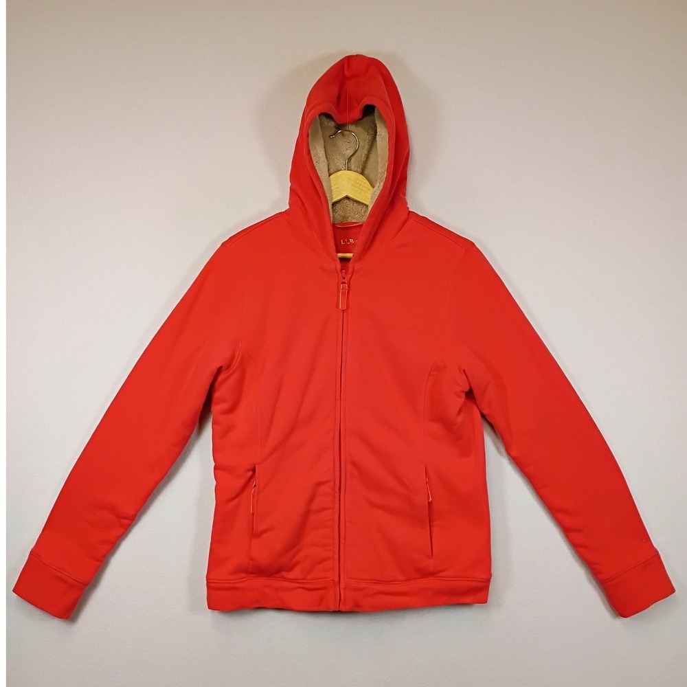 Gorpcore L.L. Bean Womens Small Red Fleece Lined Full Zip Hooded Jacket